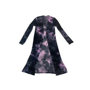 Crushed Velvet Tie-Dye Long Sleeve Maxi Cardigan